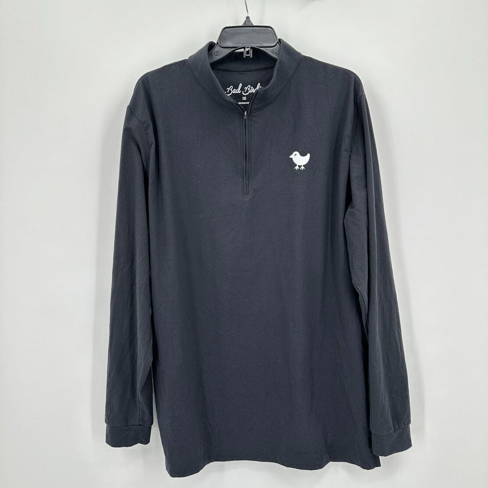 Bad Birdie Men's Black Quarter-Zip Sweater with White Logo
